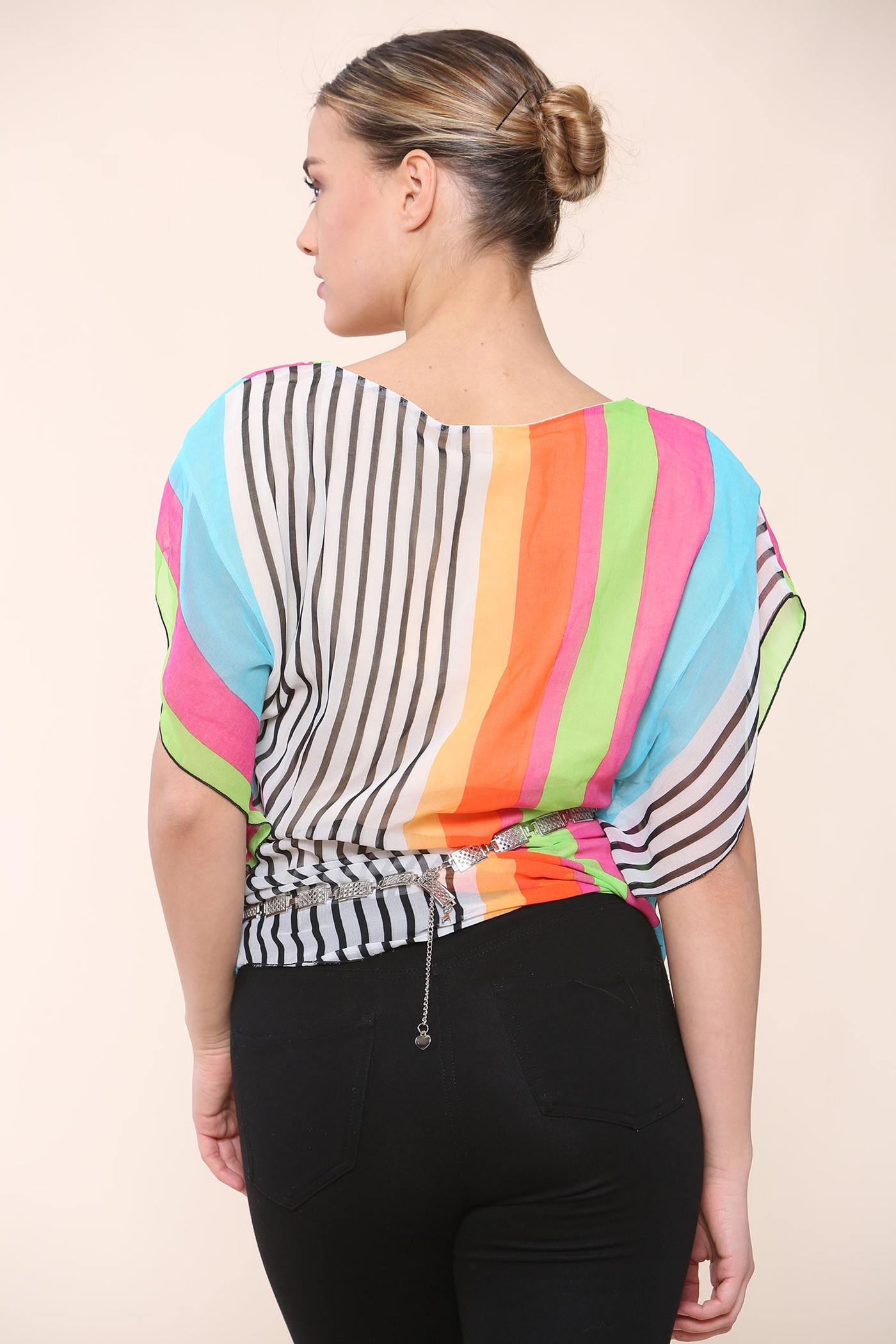 Multicolour Comfortable Chiffon Belted Top view 3