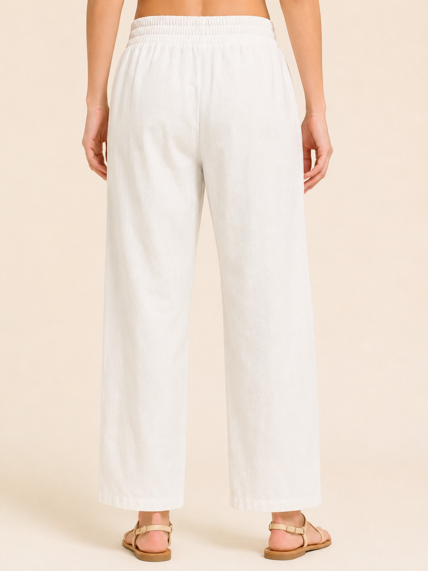 Natural Linen Blend Elastic Tie Waist Trousers view 4